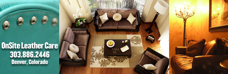 onsite leather care header featuring photos of elegant leather furniture
